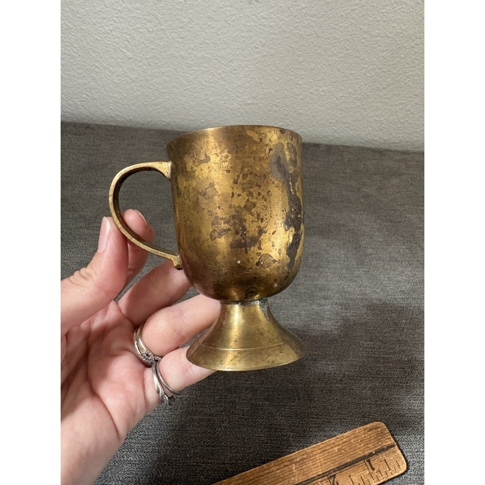 Vintage Brass Mug 3 1/2" Tall W/Handle Made In India